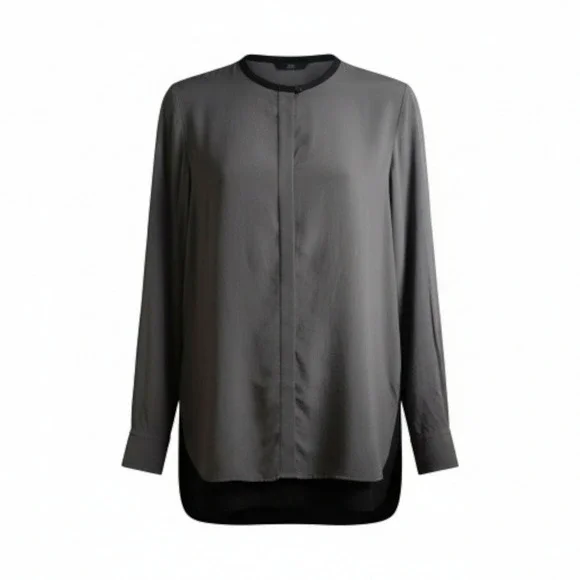 Vince 100% Silk Gray Longline Blouse 6 Mixed Media Back Minimalist Corporatecore - Picture 2 of 11